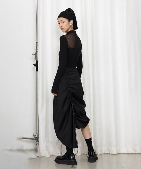Drawstring Ruched Slit Skirt